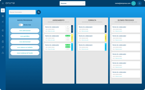 Interface do dashboard da Onyma